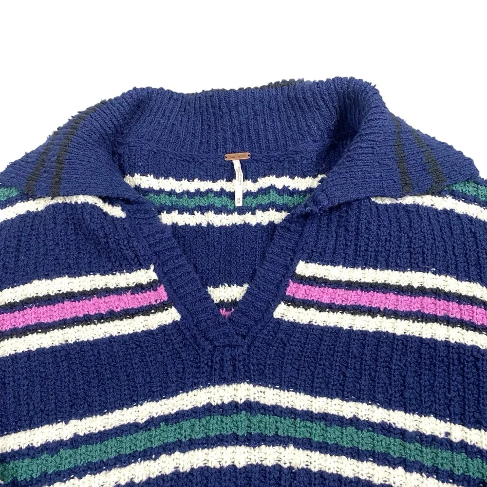 Free People NWT Kennedy Pullover Stripe Knit Sweater Size Medium Cropped Relaxed